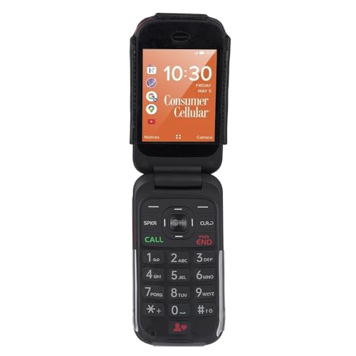 BELTRON Leather Case for Consumer Cellular Iris Flip Phone (2023) - Features: Secure Fit, Rotating Belt Clip, Screen & Keypad Protection (SH3320) - Black