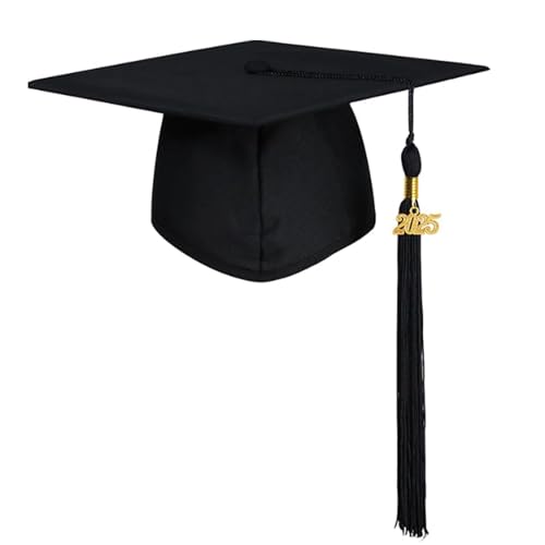 AHEJIOO Doktorhut mit 2025 Quaste - Verstellbarer Abschluss Hut Bachelor Geschenk Graduation Hat in Schwarz