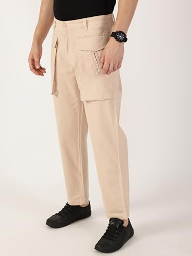 Image of Thomas Scott Men's | Solid | Light Weight | Breathable Fabric | Mid Rise | Regular Fit | Cotton Blend | Button Waist | Cargo | Trouser | Pants