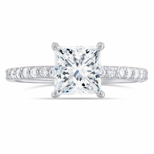 Princess Cut IGI Certified Lab Grown Diamond Engagement Rings for Women 1CT-2CT Center Lab Created Diamond Engagement Ring 10K 14K 18K Gold (D-F Color VS1-VS2 Clarity)