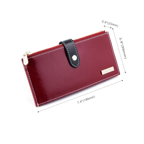 Image of ANDOILT Women's Genuine Leather Wallet RFID Blocking Credit Card Holder Zipper Purse Cell Phone Handbag