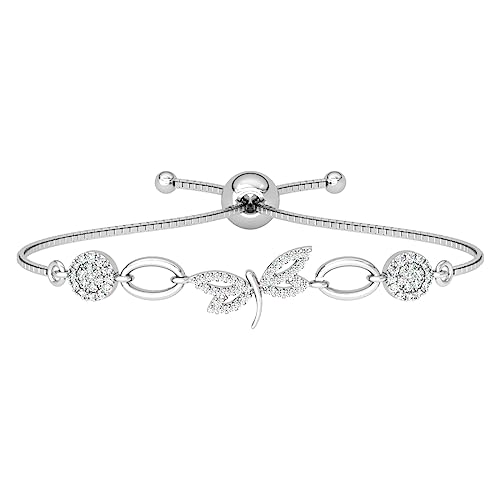 Image of Clara 925 Pure Silver Dragonfly Hand Bracelet, Adjustable, Anti Tarnish, Swiss Zirconia Gift for Women and Girls