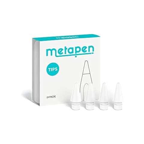 Metapen 4 Pack Tips Compatible with Apple Pencil 2nd and 1st Generation - 1:1 Original Size (Super Durable), Replacement Apple Pencil Tips for iPad Pro/Mini/Air, High Sensitivity Pen Nibs (White) Cover