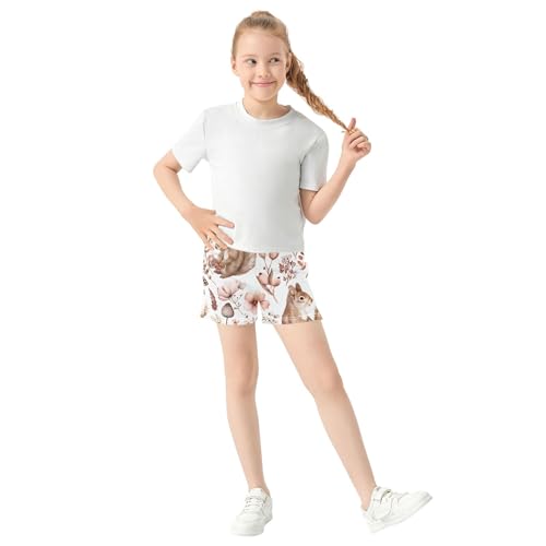 Girls Athletic Shorts Cute Squirrel Forest Brown Kids Casual Summer Animal Print Pajama Sleep Activewear, X-Small2