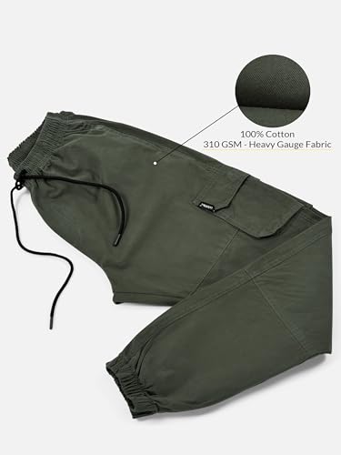 Image of Beyoung Cotton Regular Fit Heavy Gauge Cargo Joggers for Men | Ribbed Hem | Spacious Pockets | Track Pants | Elastic Waistband | Cargo for Men