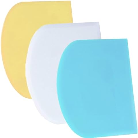 SURDOCA Dough Scraper Bench Scraper - 3P 4.7x3.7" Plastic Flexible Bowl Scraper, Sharp Edge & Angles Cake Scraper. Non-Slip Bakeware Decorating Tools Sculpting & Modeling Tools - Blue+White+Yellow Cover