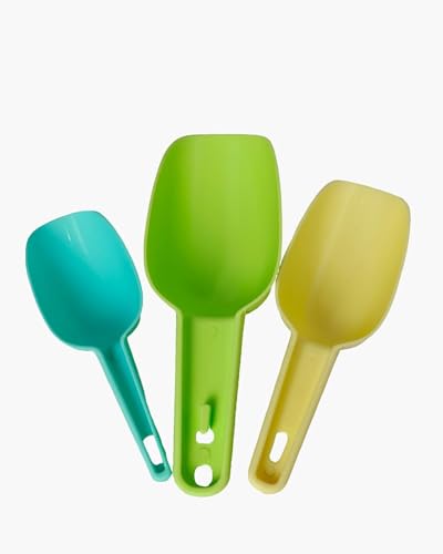 Image of Nesting 3pcs Multi-Purpose Plastic Shovel Scoop Set Measuring Scoops Kirana Shop, Grocery, Kitchen Bar, Grains, Sugar, Atta, Rice, Masala, Powder, Dry Food, Container Set Multicolour
