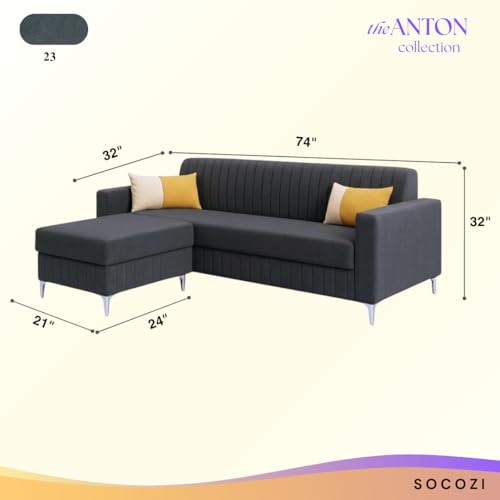 Image of SOCOZI Anton 4 Seater L Shape Sofa Set with Movable Ottoman | Flexible Left or Right Layout | Soft Velvet Suede Fabric | Modern Design | Plush Comfort Cushions for Living Room (Dark Grey)