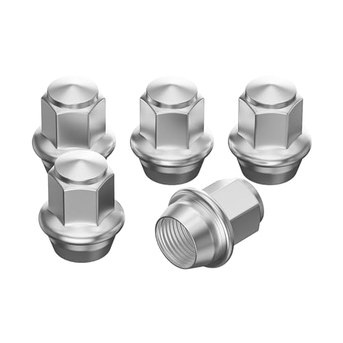 Homvvi Juego de 5 tuercas de rueda M12 x 1.5, tuercas de llanta cromadas de diseño sólido de una sola pieza para llantas de aleación Ford Focus Fiesta, tuercas hexagonales de 19 mm antioxidantes