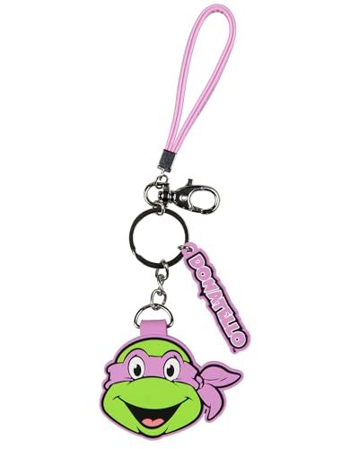 Bioworld TMNT Donatello Rubber Character Design Air Tag Holder Keychain Wristlet with Lobster Clasp and 2