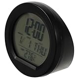 PERSELOSO Solar Car Dashboard Clock with Digital Thermometer and Date, Small Solar-Powered Car Dash Clock with Blue Backlight for Vehicle Interior and Outdoor Use