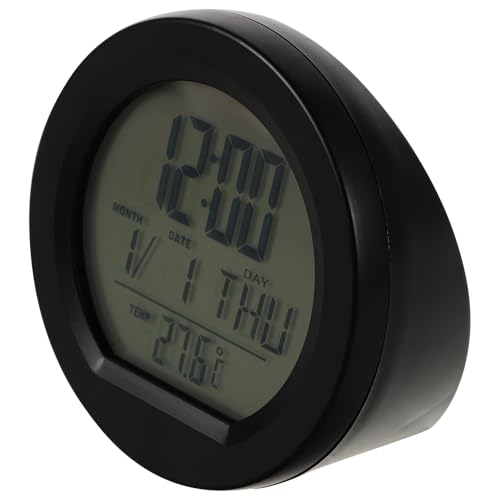 PERSELOSO Solar Car Dashboard Clock with Digital Thermometer and Date, Small Solar-Powered Car Dash Clock with Blue Backlight for Vehicle Interior and Outdoor Use