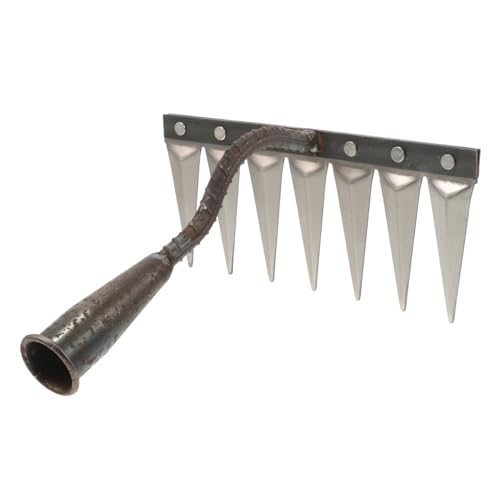 HIAKDOFT Rastrello Manuale in Ferro Con Denti Rinforzati Per Giardino Rastrello Piccolo Ergonomico Per Diserbo Sarchiatura e Allentamento Terreno Attrezzo Da Giardino Portatile Per Piante e