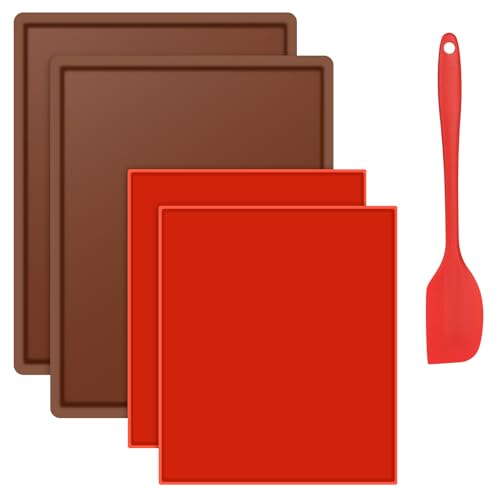 YHNDECO 4 tappetini da forno in silicone con bordo, vassoio in silicone con raschietto, tappetino in pelle di frutta, tappetino da forno Swiss Roll, pellicola antiaderente per disidratatore, tappetino