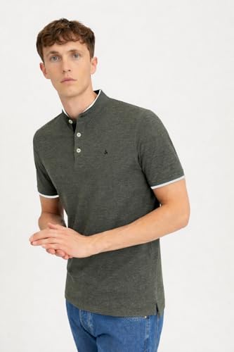 JACK & JONES Herren JJPAULOS Mao Polo SS, Weiß/Dusty Olive, XS – Ansicht 7