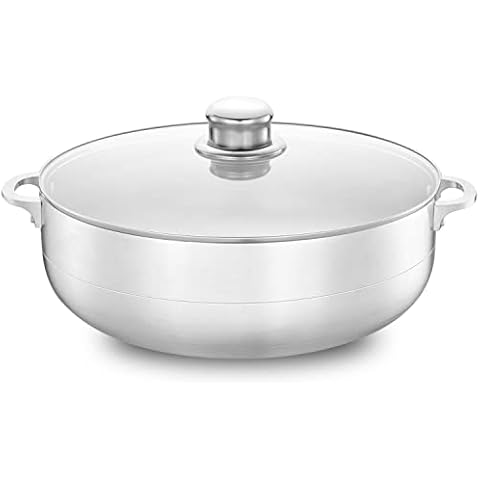 Alpine Cuisine 11-Quart Aluminum Caldero Stock Pot with Glass Lid, Cooking Dutch Oven Performance for Even Heat Distribution, Perfect for Serving Large & Small Groups, Riveted Handles Commercial Grade Cover