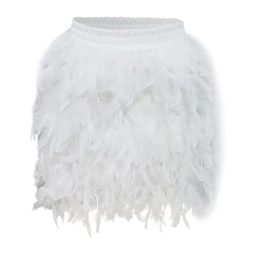 Gonne da donna in piuma naturale gonne corte elastico in vita costume da ballo gonna fluida gonna tutù piumata metà inferiore piuma di tacchino da donna corta metà sexy, bianco, M
