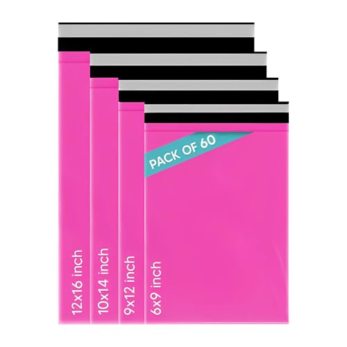 Venuscello® 60 x Mailing Bags Roze Kleine tot Grote Gemengde Maten Poly Postal Self Seal 4 Maten 15 Pakket Verzending Postzakken voor Kleding