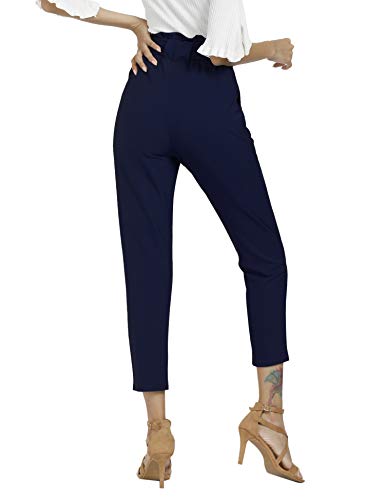 Women's Pants Casual Trouser Paper Bag Pants Elastic Waist Slim Pockets3