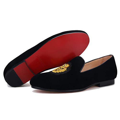 FERUCCI Black Velvet Loafer with Embroidery Slippers Flat Prom Wedding2