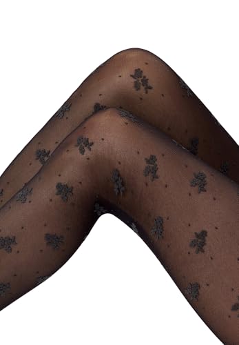 Medias mujer con estampado floral Kunert Romantic Love negras 7