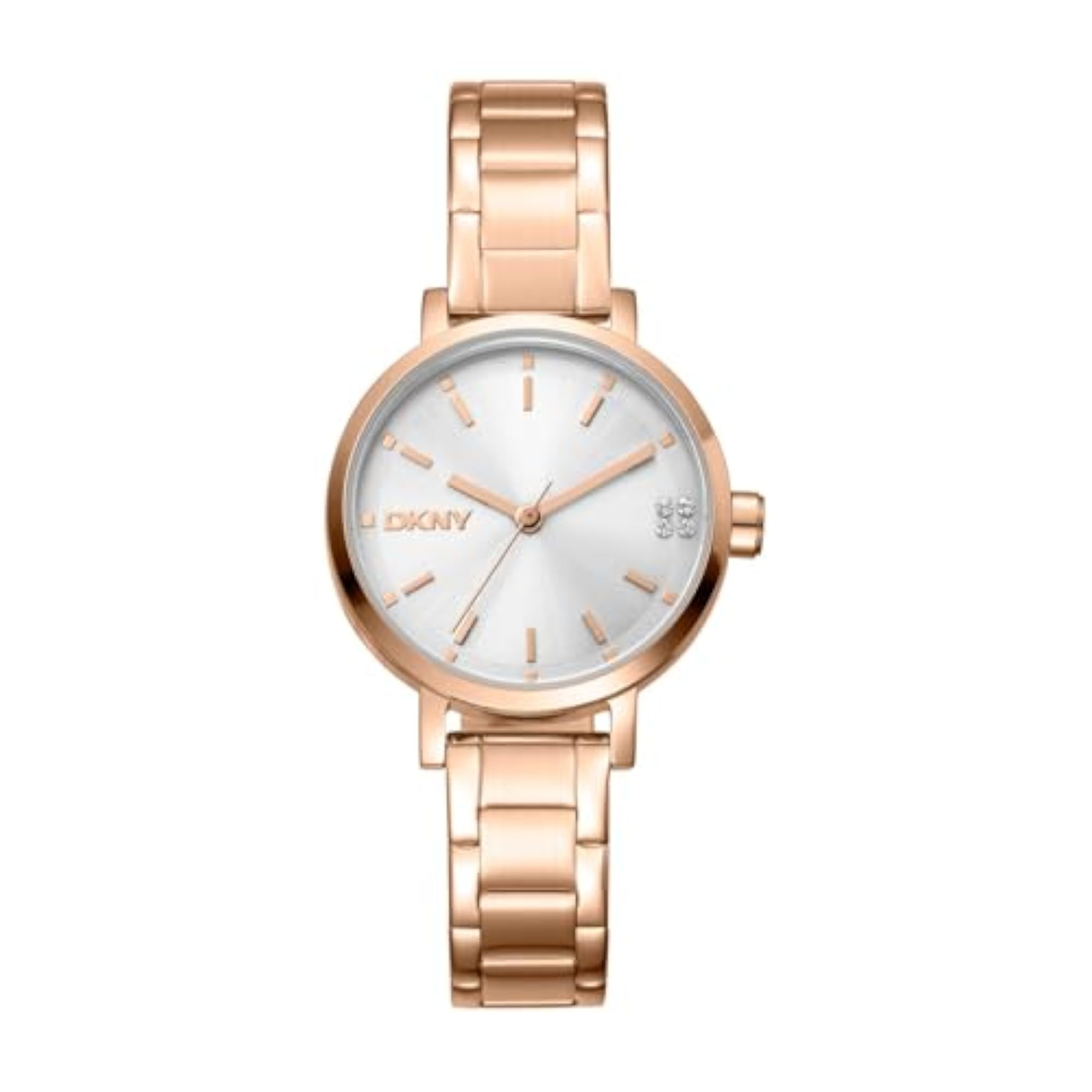 Women's Classic Quartz Slim White & Stone Round Dial Watch