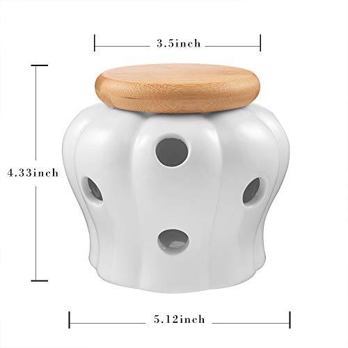 Buskyi Garlic Keeper，Garlic Keeper For Counter， White Ventilated Garlic Container, Ceramic Garlic Storage Container With Bamboo Lid #TOP1