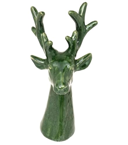 Image of Boston International Christmas Statue Tabletop Figurine Winter Holiday Decorations for Home, Large, Green Deer Head
