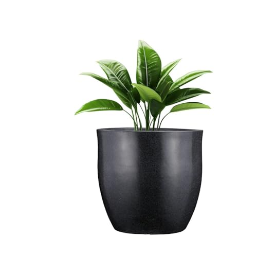 Image of Go Hooked Pluto Black Indoor Planter Pot 15 Inch | Lightweight Modern Round Plant Pot for Living Room, Balcony & Office | Decorative Polymer Pot for Live & Artificial Plants