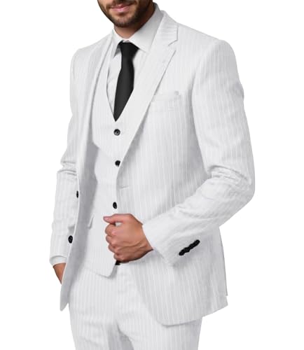 Pinstripe Suit for Men Slim Fit Men Suits 3 Piece, Mens Pinstripe Suit Formal Suits for Men Wedding Business