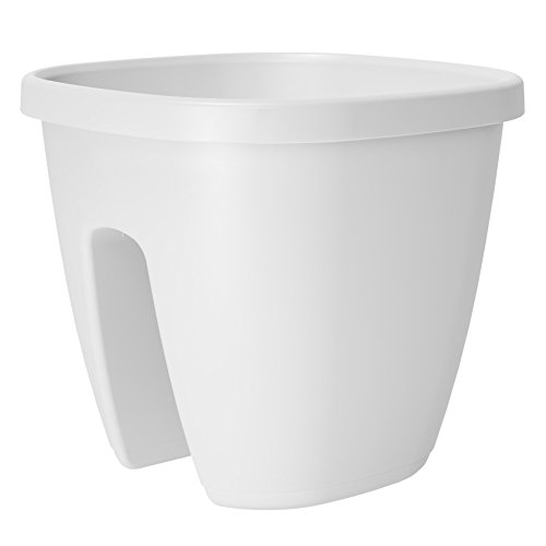 Preisvergleich Produktbild Emsa Geländertopf für den Balkon, 9 Liter, Selbstbewässerungssystem, Weiß, City, 515015