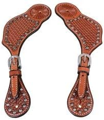 Leather Western Horse Spur Straps Handmade Genuine Tooled for Horse Riders Set of 2 Single Boots Equipment for Men-Women Craft Hardware Buckle TACK Basket Sport Equestrian Spurs for Riding, MO-SP-27