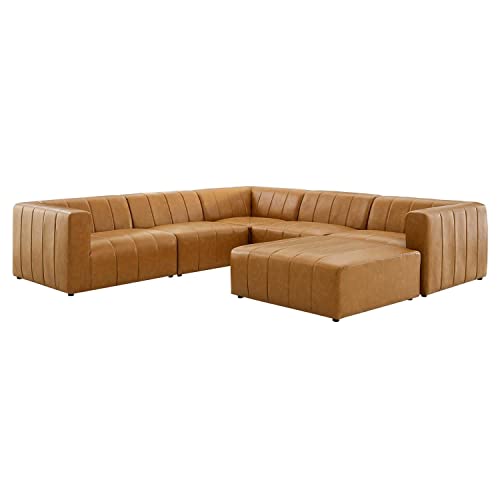  - Modway Bartlett Channel Tufted Vegan Leather 6-Piece Sectional Sofa in Tan