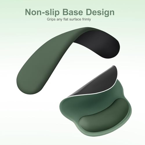 Image of MOSISO Wrist Rest Support for Mouse Pad&Keyboard Set, Circle Curved Ergonomic Mousepad&Coaster Non-Slip Base Home /Office Pain Relief&Easy Typing Pad with Soft Cloth&Silicone Lining, Midnight Green