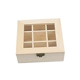 Zerodeko Holz Teebox mit Glasfenster Kaffee und Teeaufbewahrungsbox 9 Fächer Organizer für Tee und Kaffeebeutel Küchen und Gastronomiebedarf