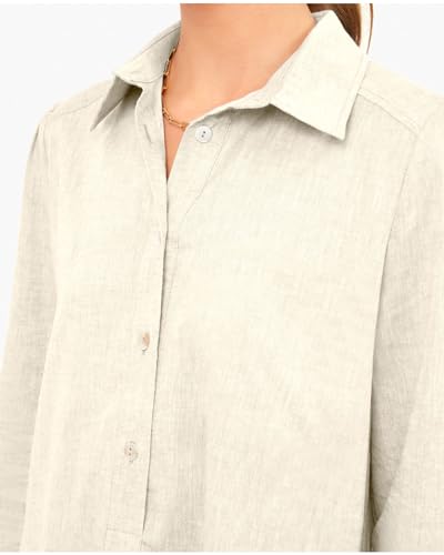 Image of YEXPINE Women Button Down Dress Casual 3 /4 Puff Sleeve Cotton Linen Dress Flowy Ruffle Hem Tunic Shirt Dresses