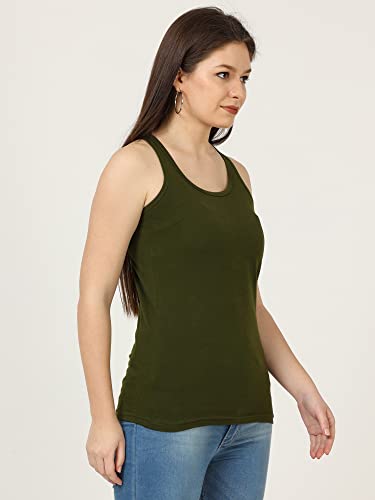Image of FLEXIMAA Women's Cotton Plain Round Neck Sleeveless T-Shirt
