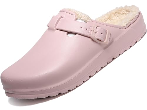 situkeke Zuecos Mujer Invierno Peluche Cálido Mules Forro Pelusa Zapatillas de Estar Invierno Casa Interior y Exterior Fluff Pantuflas Zapatos de jardín Cómodos Clogs,Pink,EU38