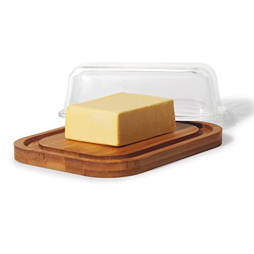 Foto von Theo&Cleo Butterdose aus Glas und Bambus , Umweltfreundlicher und nachhaltiger Bambus , Hochwertiger Glasdeckel , Butter Box , 250 g Butter