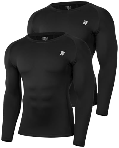 Runhit 2 Pack Mens Compression Shirts Long Sleeve Cool Dry Workout Undershirts Breathable Athletic Running Base Layer Top for Sports Gym Black/Black XL