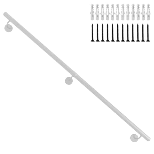 60cm 80cm 1m 1.5m 2.1m 2.5m 3.6m ホワイト階段手すり 屋内外壁取り付け用 円形階段手すり 錬鉄製グラブバーレール - 完全キット インダストリアルスタイル(350cm)