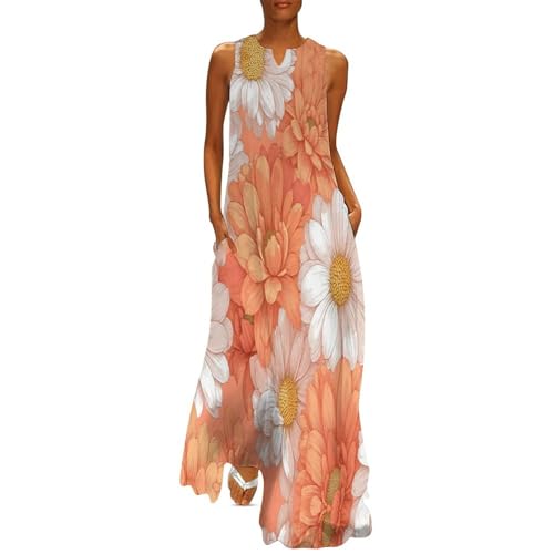 Robe longue cosmos orange pour vos vacances d'été et sorties décontractées