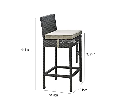 Image of OUTLIVING Rattan Wicker Outdoor Bar Patio Table with 4 Chairs Set for Home Graden Balcony 4 Seater Bar Patio Furniture (Black & Cream Cushion)