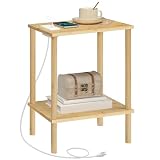 HOOBRO Bamboo Side Table, End Table with Charging Station, 2-Tier Side Table with 1 Outlet and 2 USB Ports, Easy Assembly, for Living Room, Bedroom, Office, Study, Natural YL155UBZ01