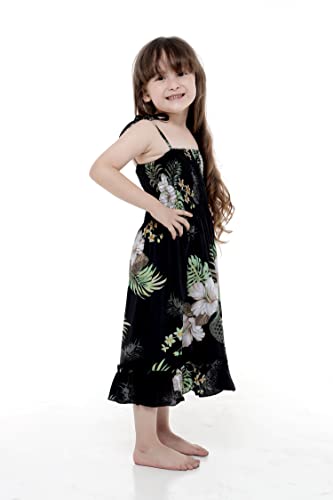 Girl Hawaiian Elastic Top Strap Dress in Pineapple Garden Black3