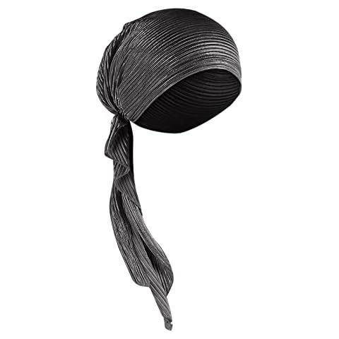 FunAloe Beach Hats for Women Long Tail Pleated Hot Silver Twisted Turban Hat Indian Hat Muslim Base Hat Baotou Hat Black Cover