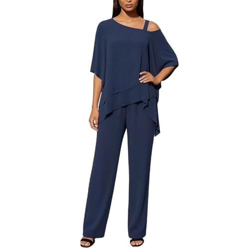 Conjunto de dos piezas con hombros informales y corte irregular para mujer