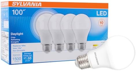 Sylvania LED A19 Light Bulb, 100W Equivalent, Efficient 14W, 1500 Lumens, Frosted Finish, Daylight - 4 Pack (78103)
