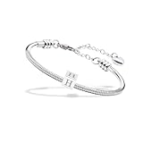 TAGOMEI Pulsera con inicial para mujeres y adolescentes, pulseras de acero inoxidable con letras delicadas, con dije de inicial personalizada, joyería del alfabeto, regalos para cumpleaños, San