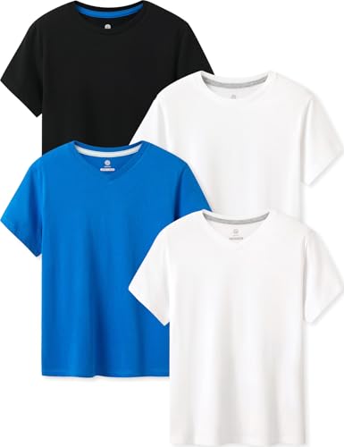 Image of LAPASA Boys & Girls Cotton T-Shirts 4 Pack Tagless Tees for 3T-13Y Kids K01 | Ribbed Crewneck & V Short Sleeve Undershirts for Toddlers and Teens. Soft, Breathable, Ideal for School /Daily Wear /Sport